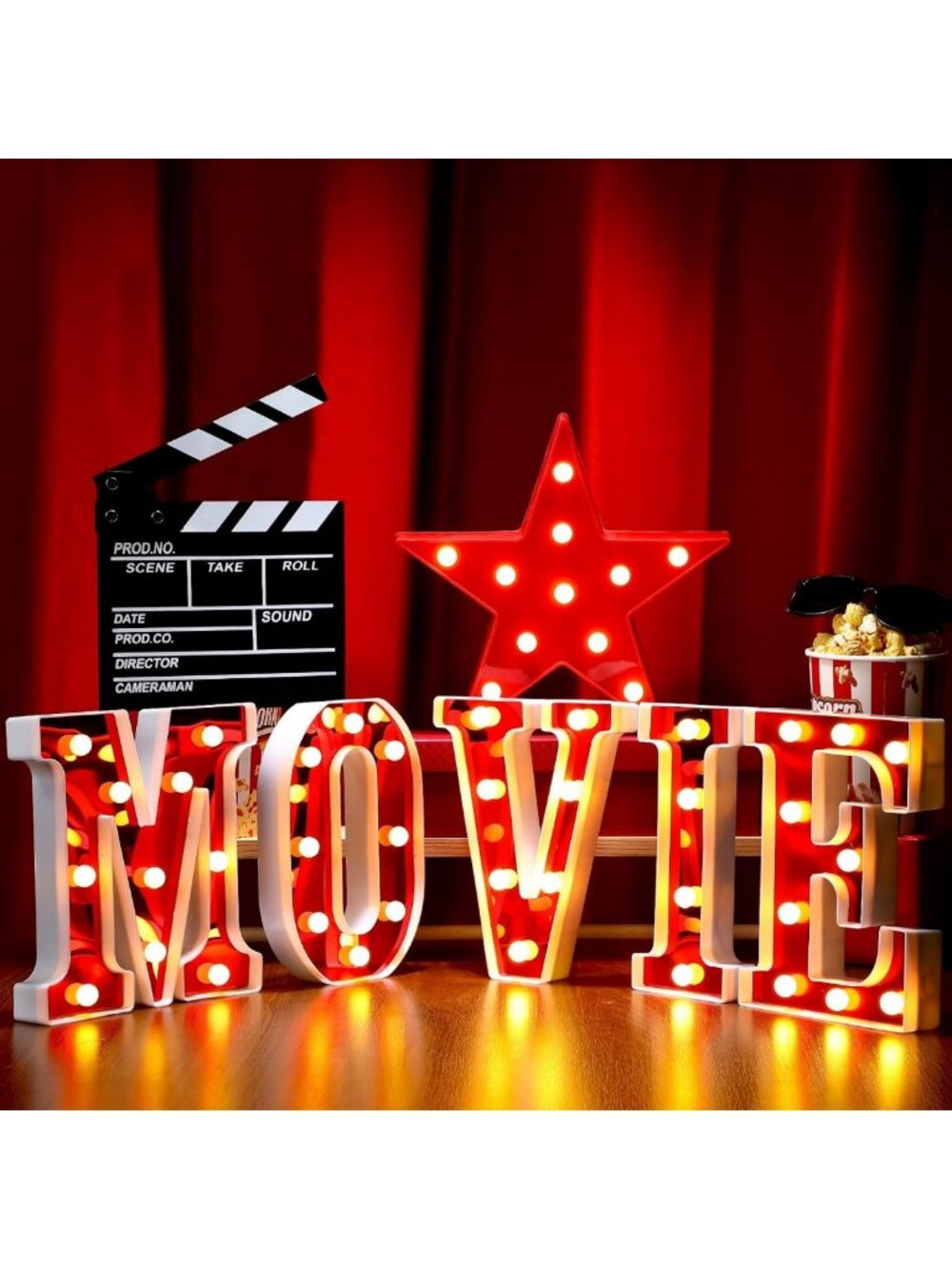 7-Piece LED Movie Night Decor Set - Fun Sign Decorations for Home Theater